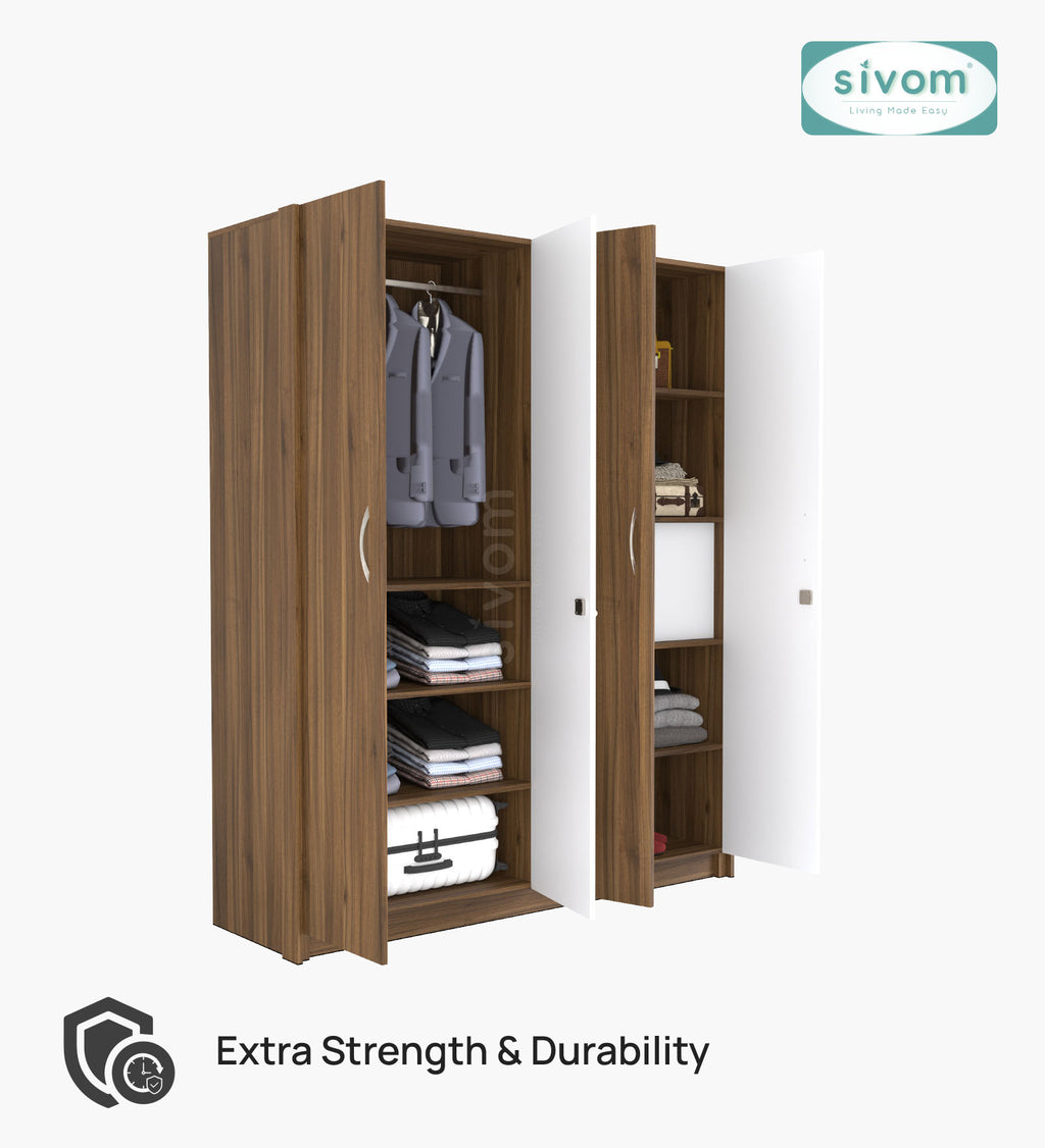 SIVOM Tarly Multipurpose 4 Door Closet Engineered Wood 4 Door Wardrobe for Modern Homes | Elegant Design & Premium Finish