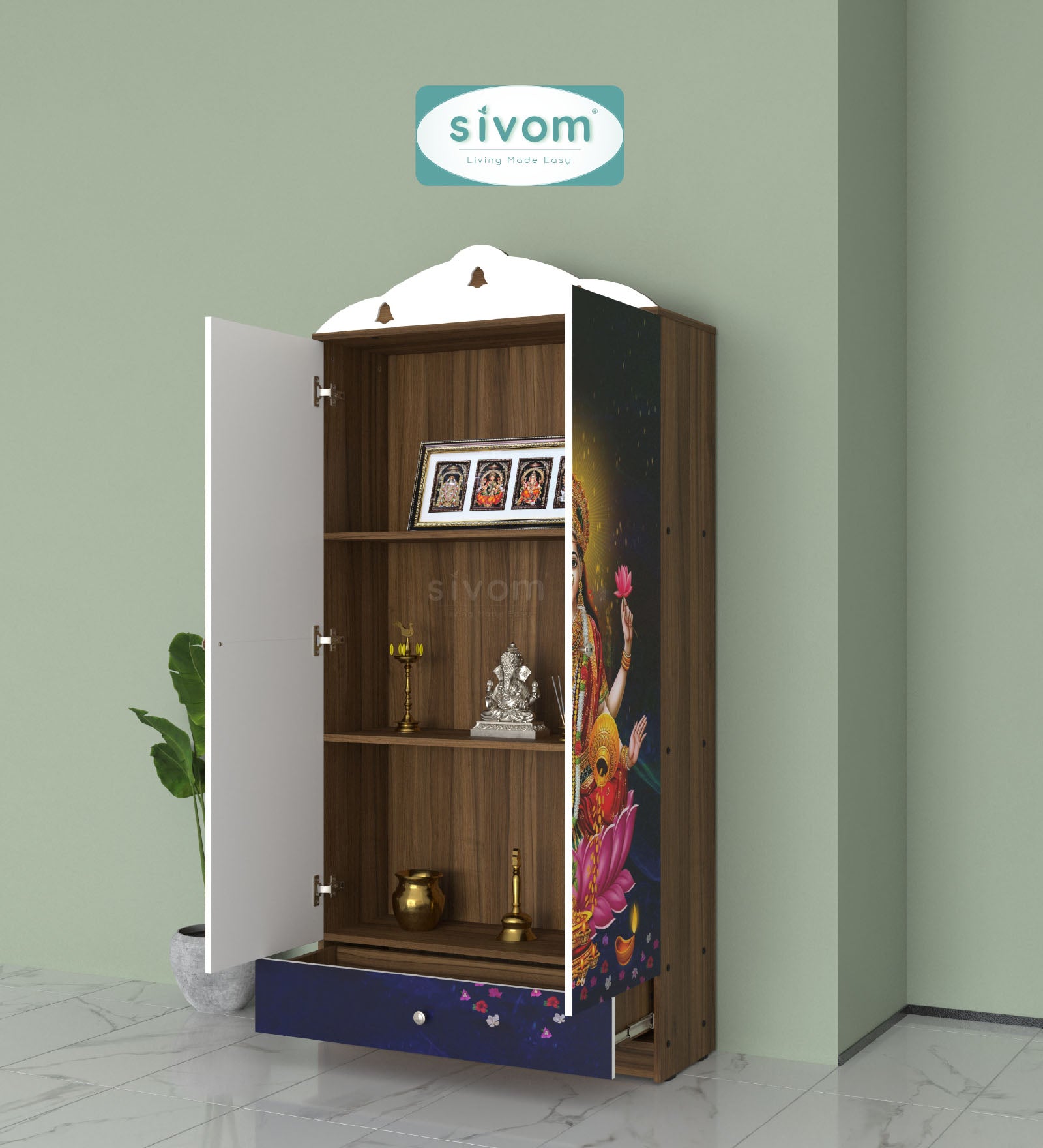 Sivom SIVOM Tempo Home Temple/Pooja Unit/Home Mandir/ Engineered Wood Home Temple (Height: 167, Knock Down) for Modern Homes | Elegant Design & Premium Finish