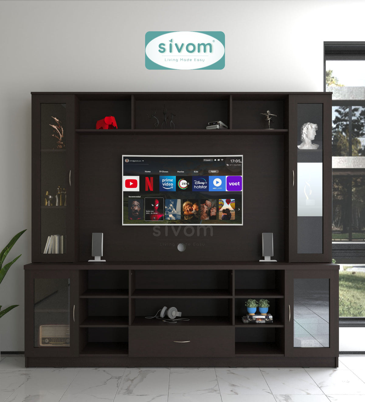 SIVOM Thunder Multipurpose TV Unit fits upto 43 inch with Storage Engineered Wood TV Entertainment Unit for Modern Homes | Elegant Design & Premium Finish