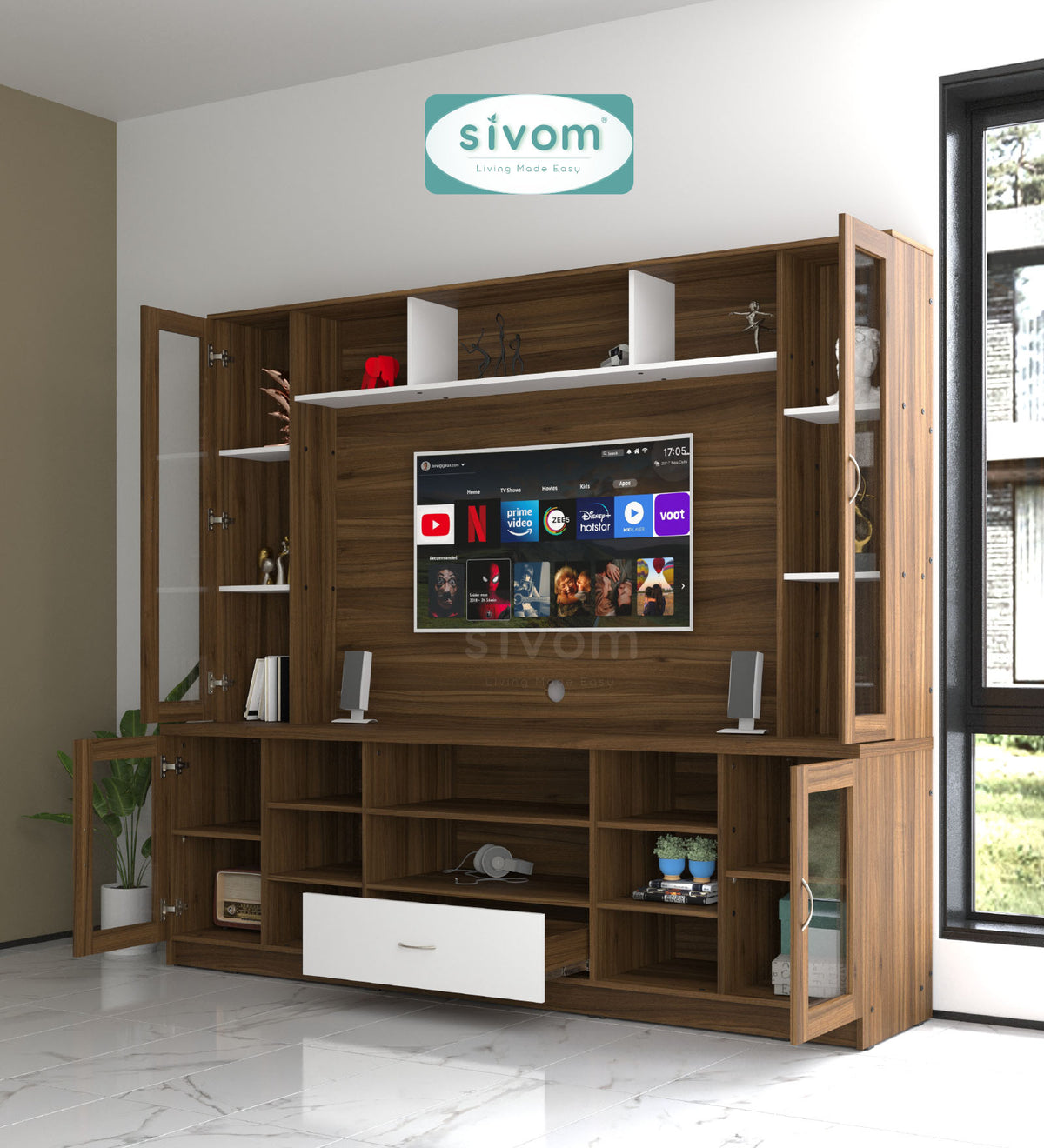 SIVOM Thunder Multipurpose TV Unit fits upto 43 inch with Storage Engineered Wood TV Entertainment Unit for Modern Homes | Elegant Design & Premium Finish