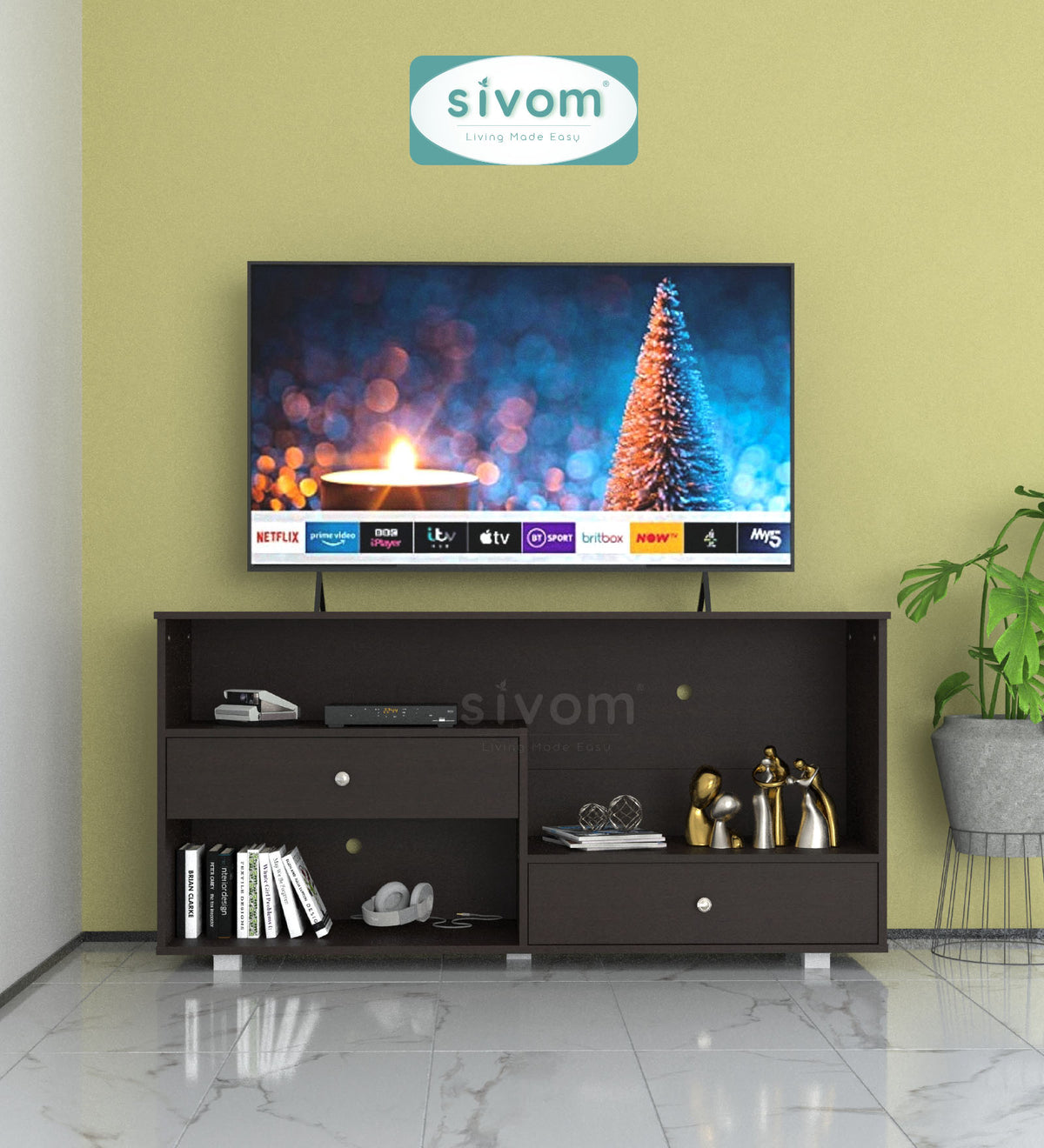 Sivom furniture SIVOM TIPPLER Multipurpose TV Unit fits upto 43 inch with Storage Engineered Wood TV Entertainment Unit for Modern Homes | Elegant Design & Premium Finish