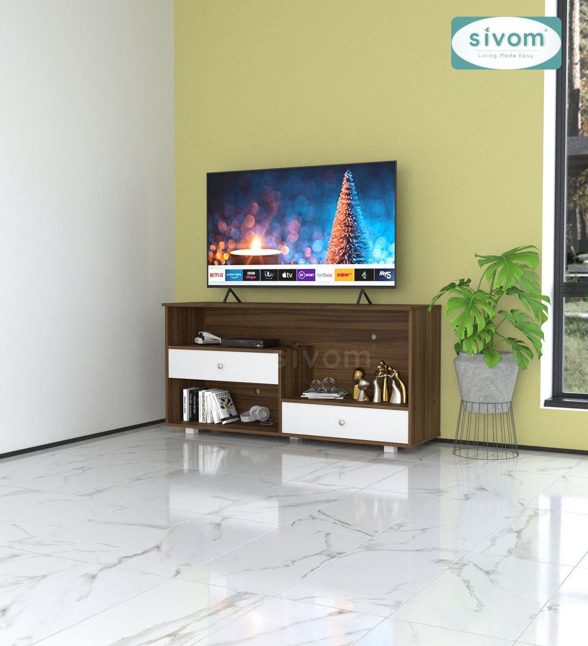 SIVOM TIPPLER Multipurpose TV Unit fits upto 43 inch with Storage Engineered Wood TV Entertainment Unit for Modern Homes | Elegant Design & Premium Finish