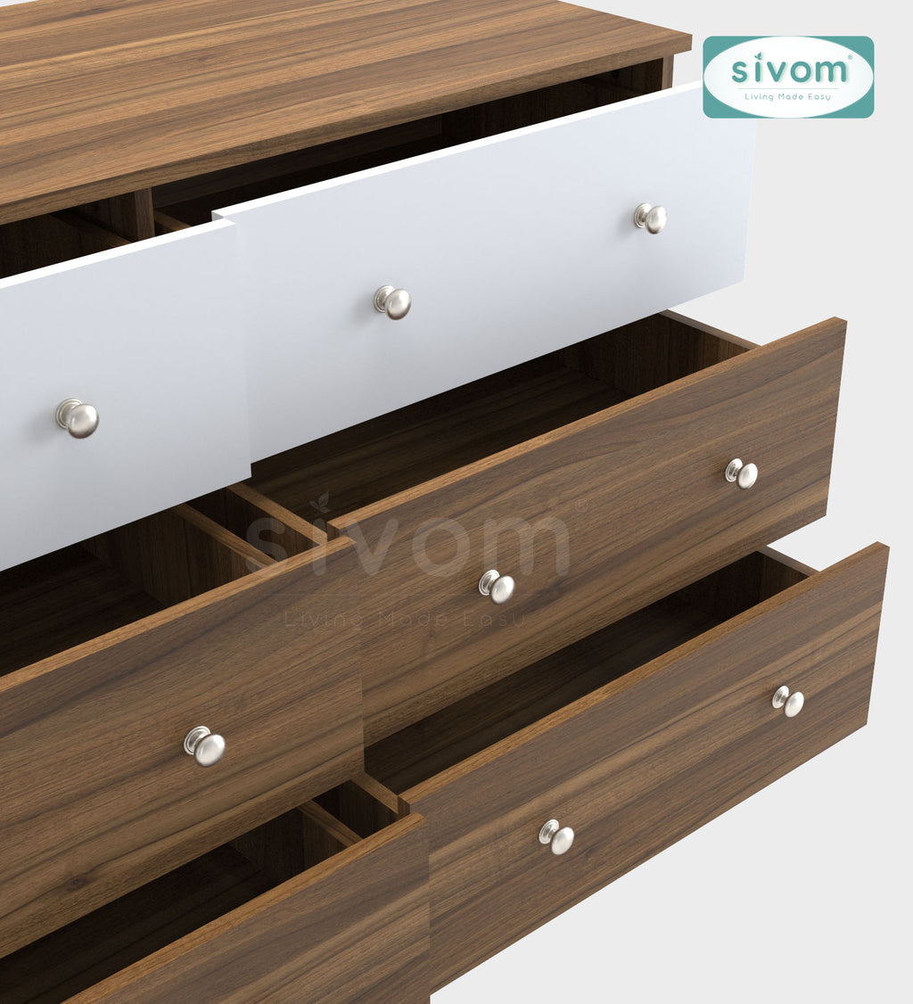 Sivom SIVOM Treasure Multipurpose Storage Unit/Chest of 6 Drawers Engineered Wood Free Standing Cabinet for Modern Homes | Elegant Design & Premium Finish