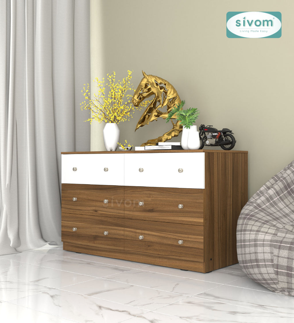 Sivom SIVOM Treasure Multipurpose Storage Unit/Chest of 6 Drawers Engineered Wood Free Standing Cabinet for Modern Homes | Elegant Design & Premium Finish