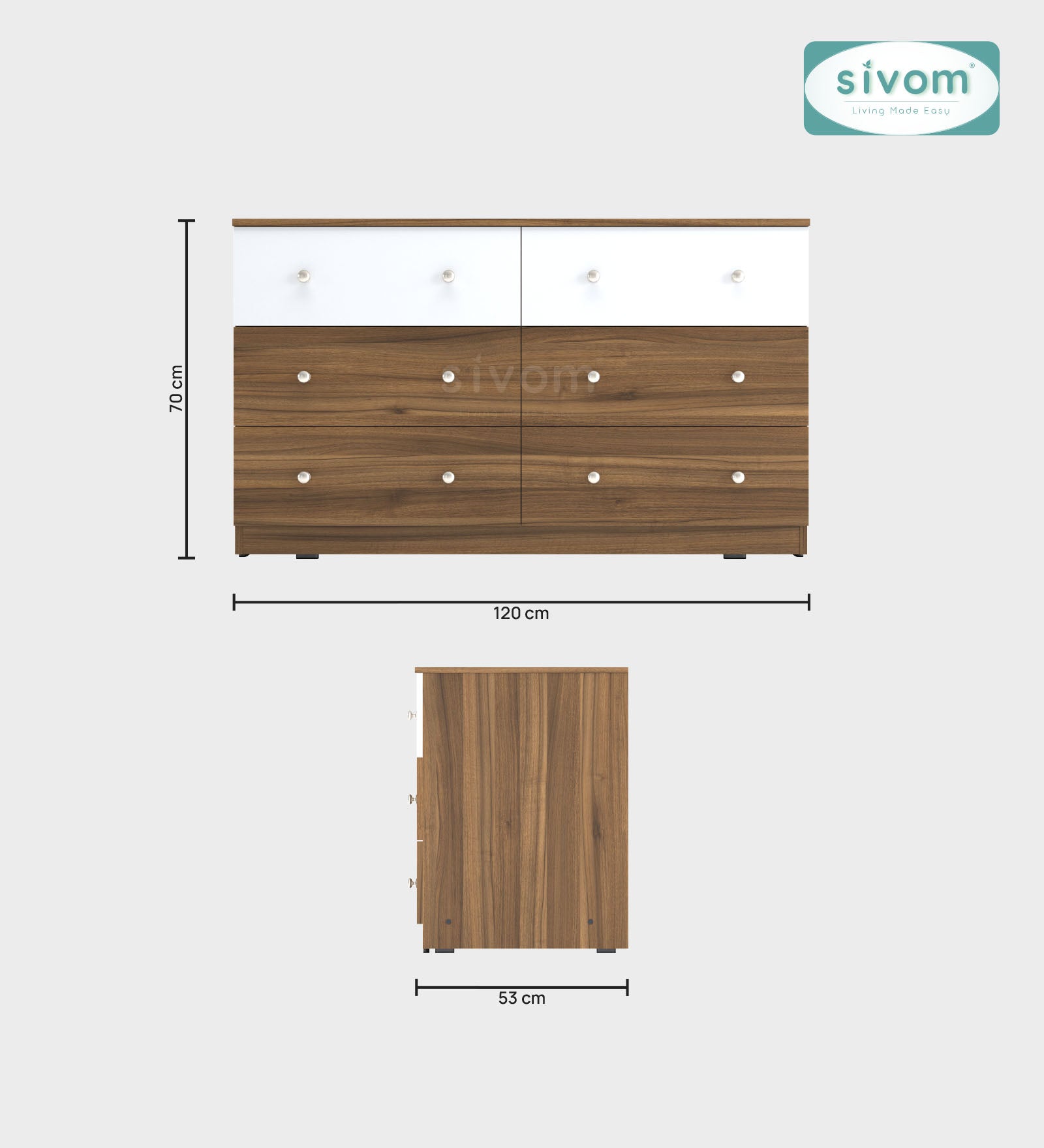 Sivom SIVOM Treasure Multipurpose Storage Unit/Chest of 6 Drawers Engineered Wood Free Standing Cabinet for Modern Homes | Elegant Design & Premium Finish