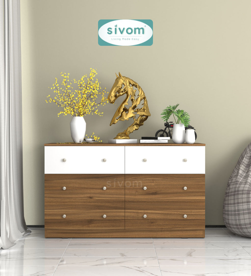 Sivom SIVOM Treasure Multipurpose Storage Unit/Chest of 6 Drawers Engineered Wood Free Standing Cabinet for Modern Homes | Elegant Design & Premium Finish