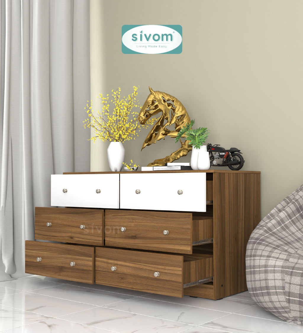 Sivom SIVOM Treasure Multipurpose Storage Unit/Chest of 6 Drawers Engineered Wood Free Standing Cabinet for Modern Homes | Elegant Design & Premium Finish