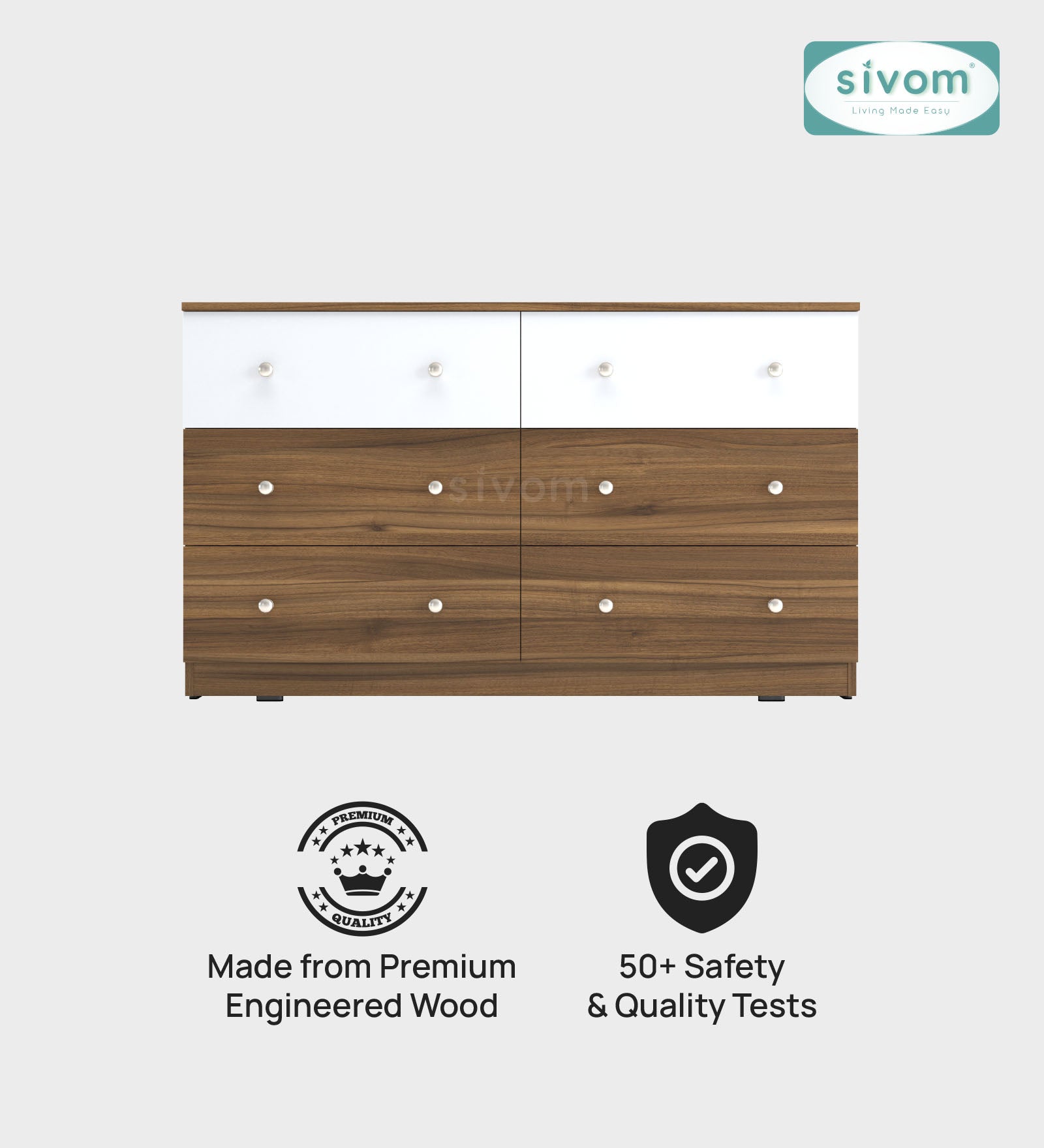 Sivom SIVOM Treasure Multipurpose Storage Unit/Chest of 6 Drawers Engineered Wood Free Standing Cabinet for Modern Homes | Elegant Design & Premium Finish