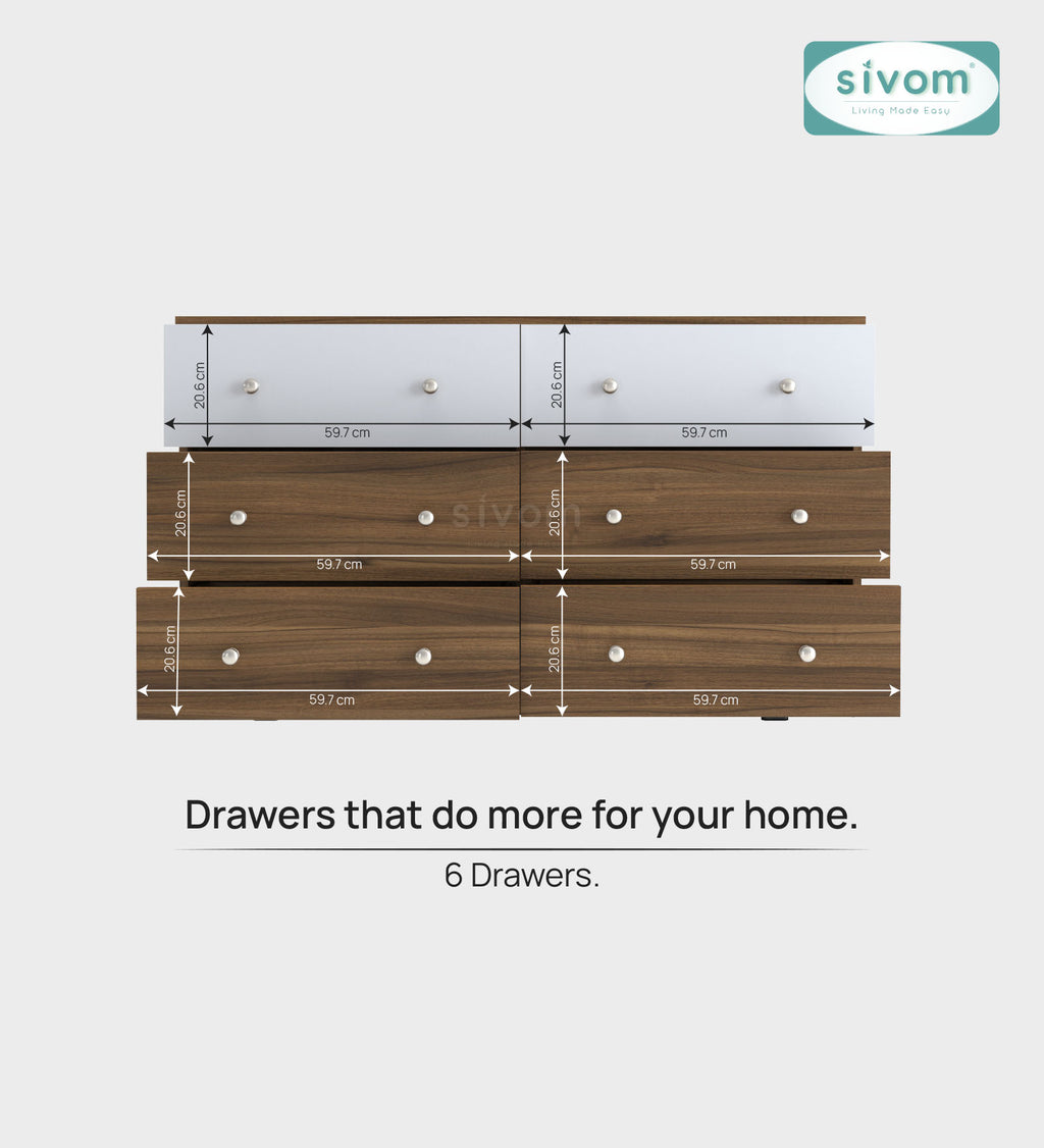 Sivom SIVOM Treasure Multipurpose Storage Unit/Chest of 6 Drawers Engineered Wood Free Standing Cabinet for Modern Homes | Elegant Design & Premium Finish