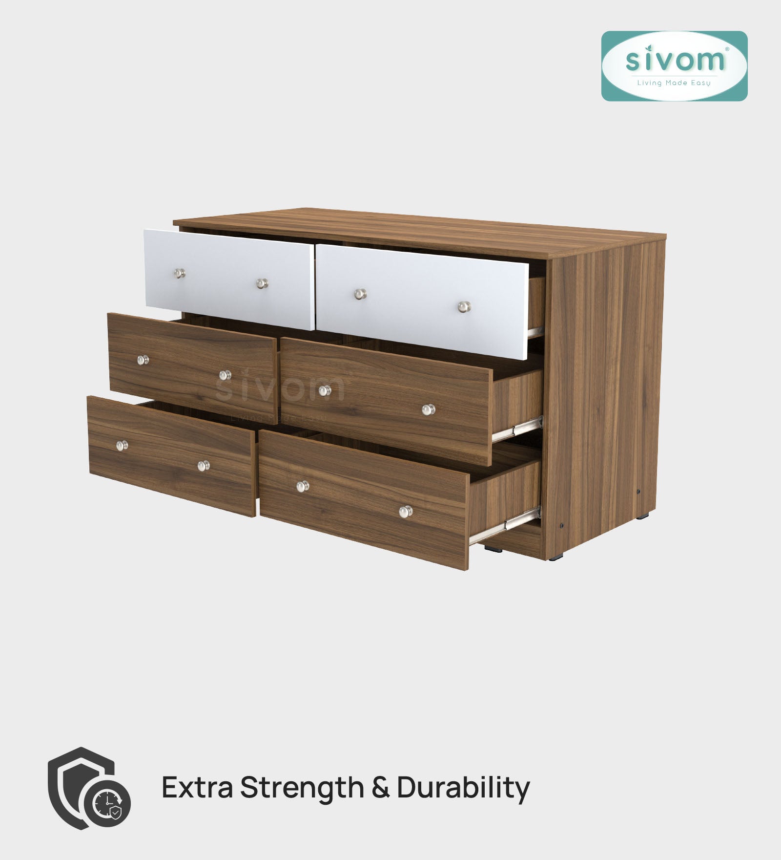 Sivom SIVOM Treasure Multipurpose Storage Unit/Chest of 6 Drawers Engineered Wood Free Standing Cabinet for Modern Homes | Elegant Design & Premium Finish
