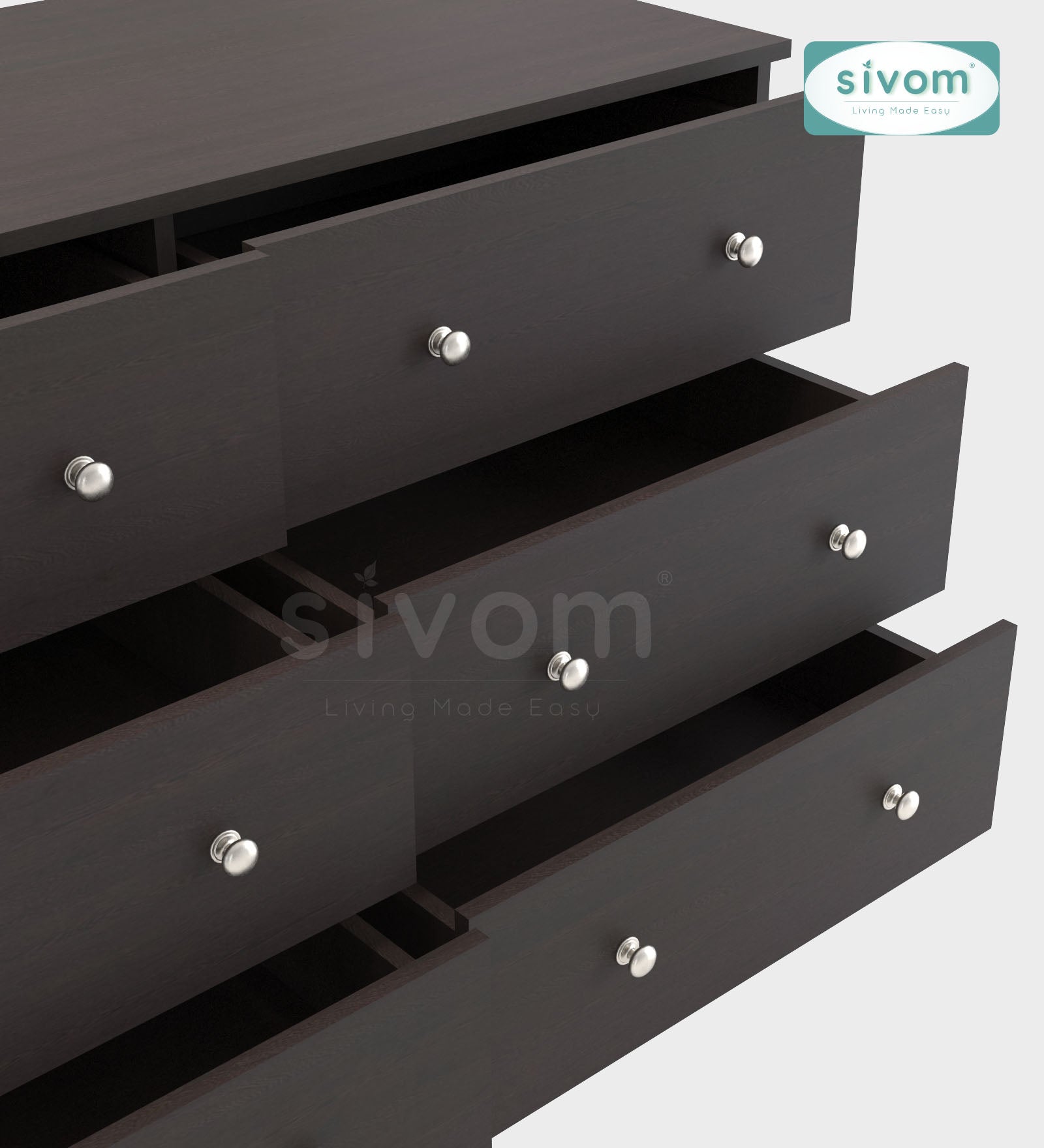 Sivom SIVOM Treasure Multipurpose Storage Unit/Chest of 6 Drawers Engineered Wood Free Standing Cabinet for Modern Homes | Elegant Design & Premium Finish