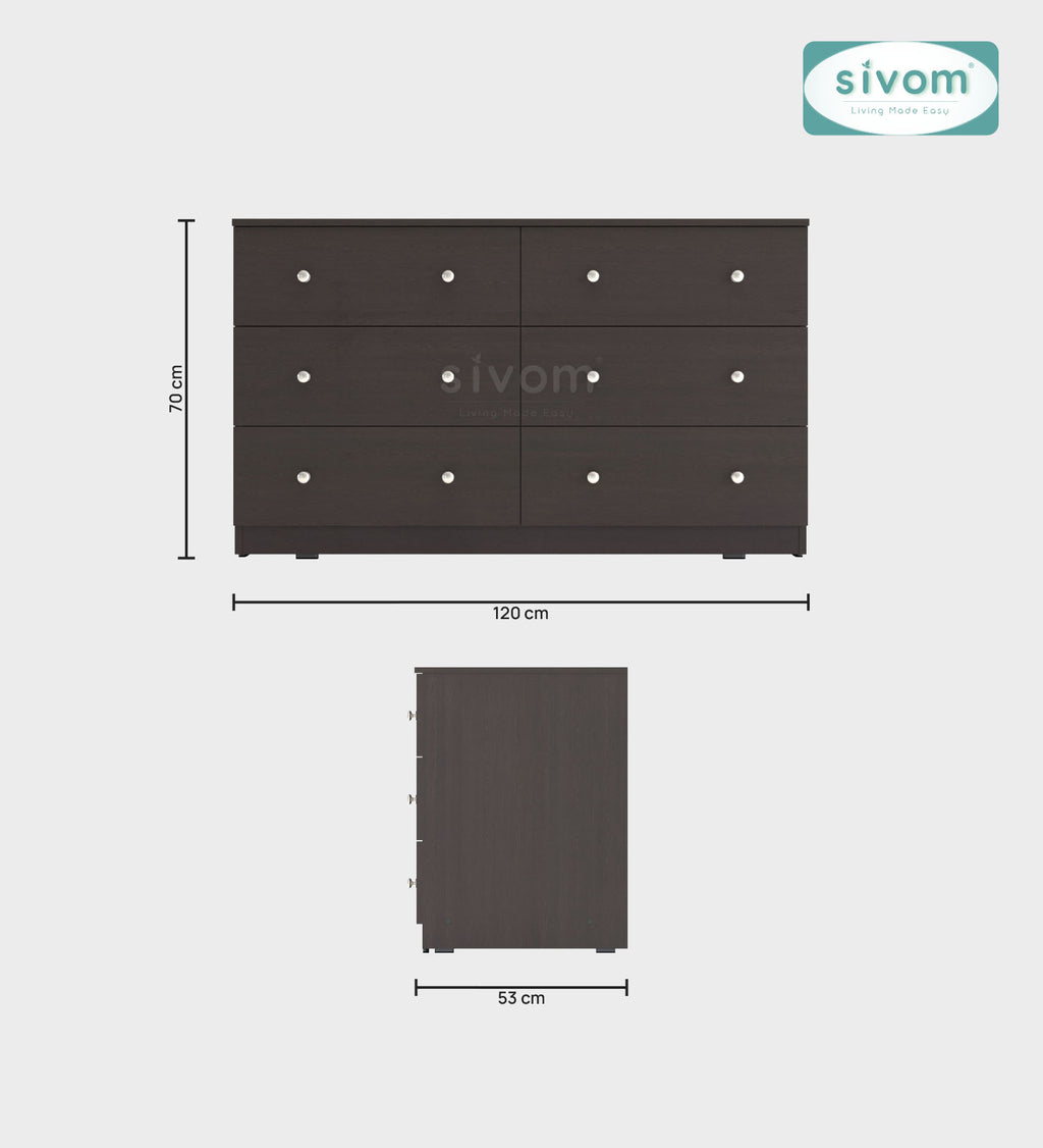 Sivom SIVOM Treasure Multipurpose Storage Unit/Chest of 6 Drawers Engineered Wood Free Standing Cabinet for Modern Homes | Elegant Design & Premium Finish