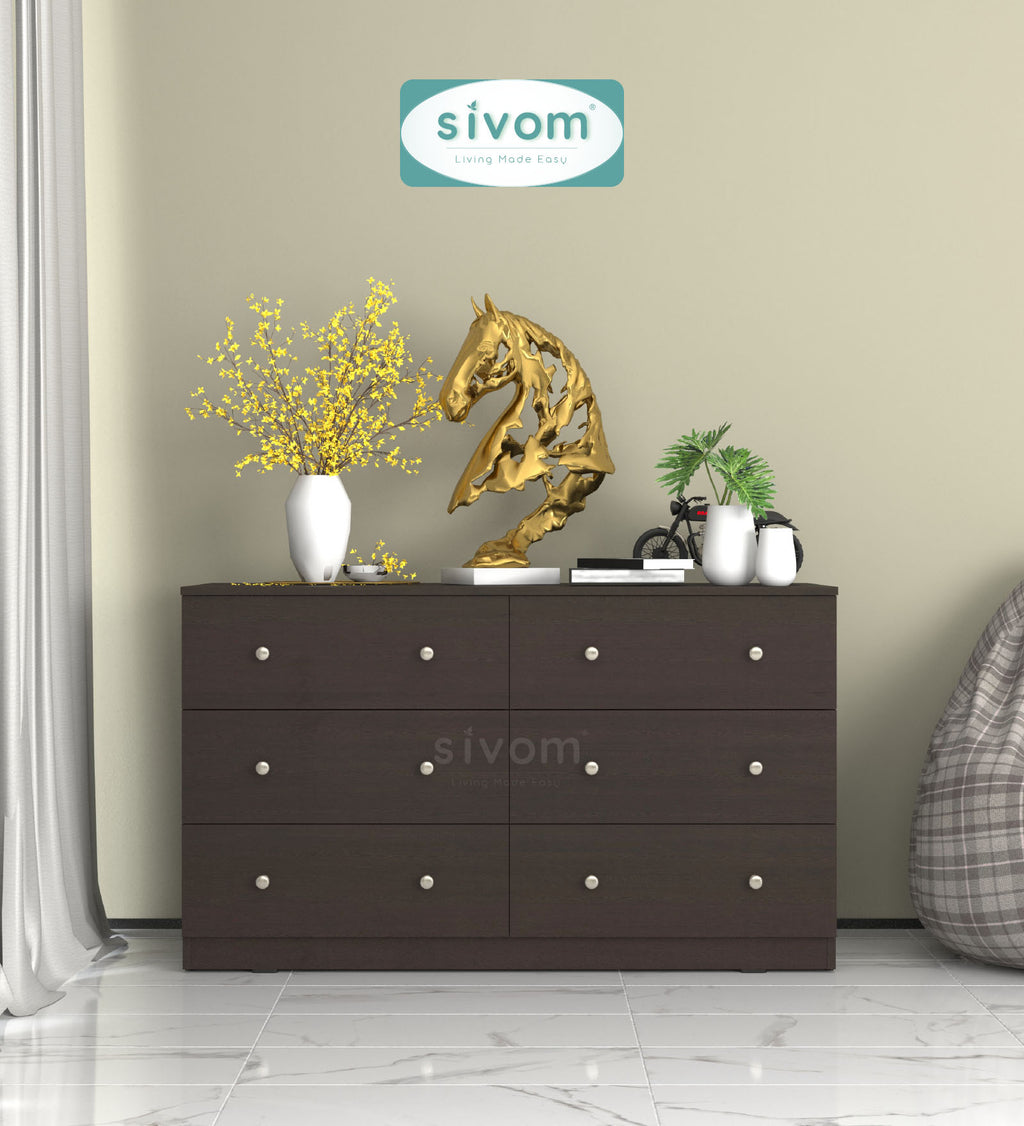 Sivom SIVOM Treasure Multipurpose Storage Unit/Chest of 6 Drawers Engineered Wood Free Standing Cabinet for Modern Homes | Elegant Design & Premium Finish