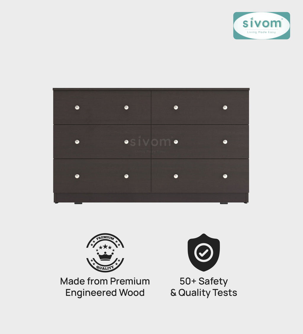 Sivom SIVOM Treasure Multipurpose Storage Unit/Chest of 6 Drawers Engineered Wood Free Standing Cabinet for Modern Homes | Elegant Design & Premium Finish