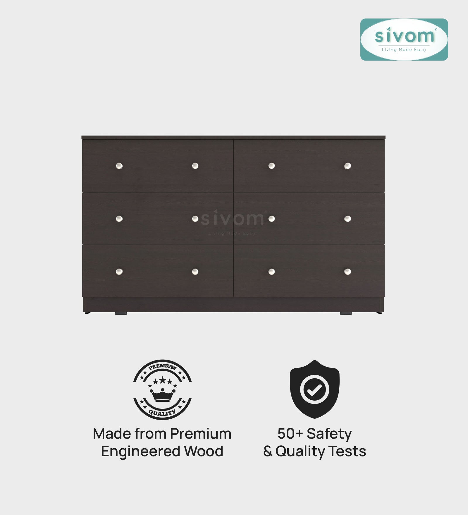 Sivom SIVOM Treasure Multipurpose Storage Unit/Chest of 6 Drawers Engineered Wood Free Standing Cabinet for Modern Homes | Elegant Design & Premium Finish