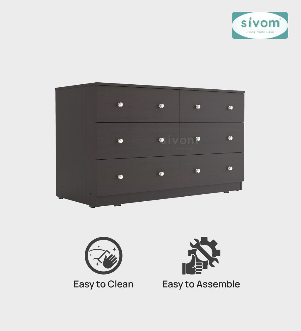 Sivom SIVOM Treasure Multipurpose Storage Unit/Chest of 6 Drawers Engineered Wood Free Standing Cabinet for Modern Homes | Elegant Design & Premium Finish