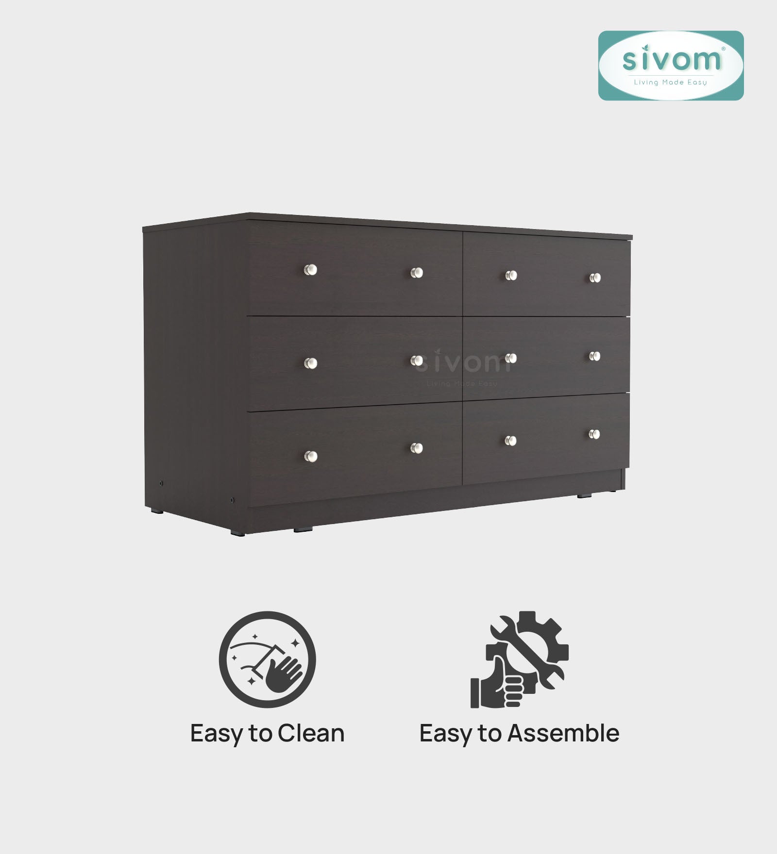 Sivom SIVOM Treasure Multipurpose Storage Unit/Chest of 6 Drawers Engineered Wood Free Standing Cabinet for Modern Homes | Elegant Design & Premium Finish