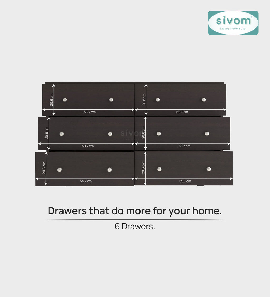 Sivom SIVOM Treasure Multipurpose Storage Unit/Chest of 6 Drawers Engineered Wood Free Standing Cabinet for Modern Homes | Elegant Design & Premium Finish