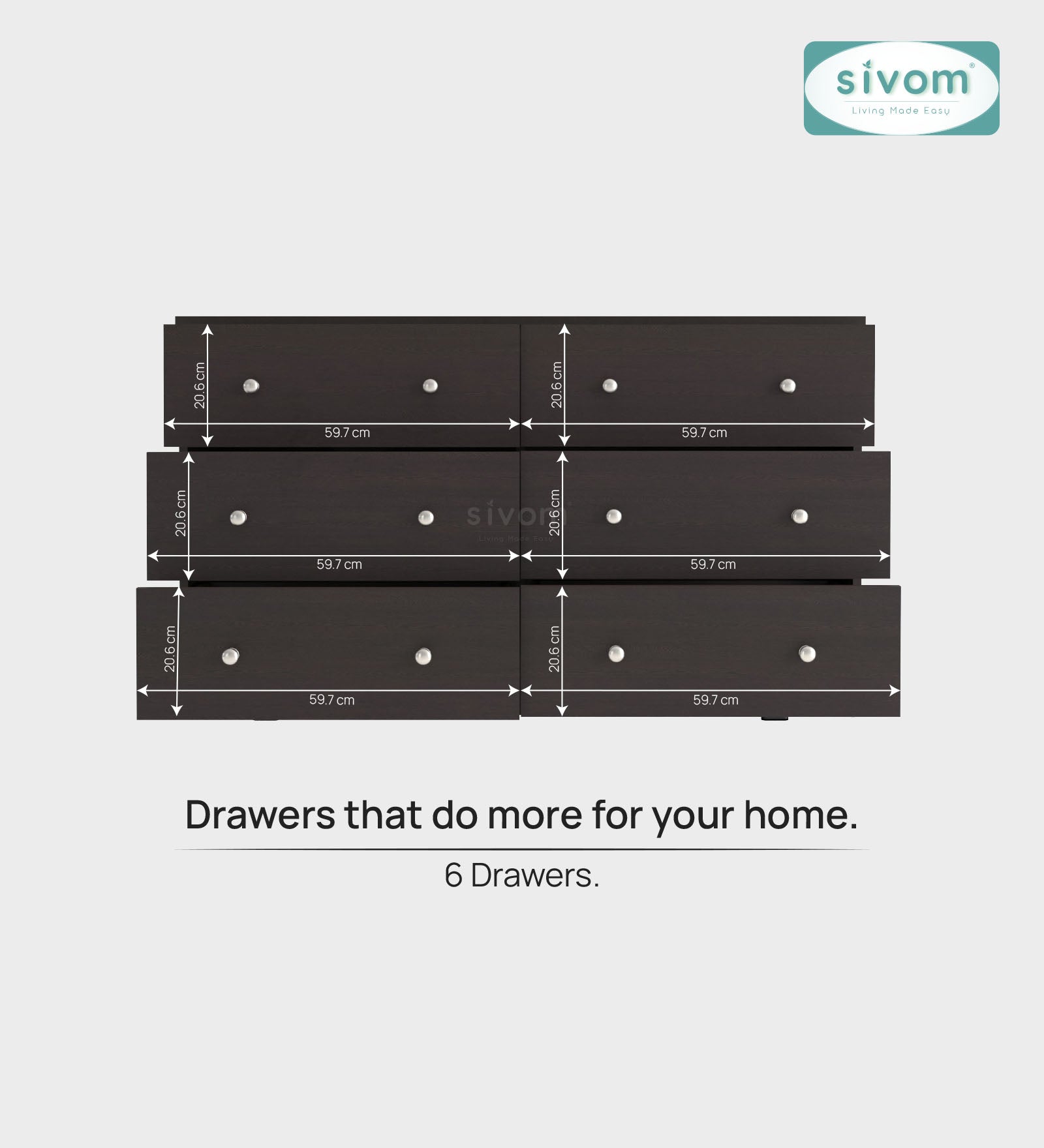 Sivom SIVOM Treasure Multipurpose Storage Unit/Chest of 6 Drawers Engineered Wood Free Standing Cabinet for Modern Homes | Elegant Design & Premium Finish