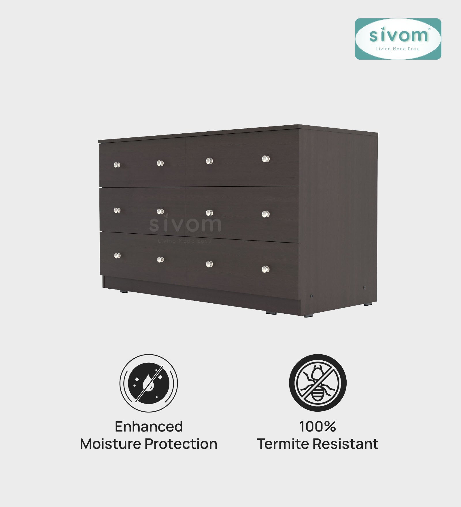 Sivom SIVOM Treasure Multipurpose Storage Unit/Chest of 6 Drawers Engineered Wood Free Standing Cabinet for Modern Homes | Elegant Design & Premium Finish