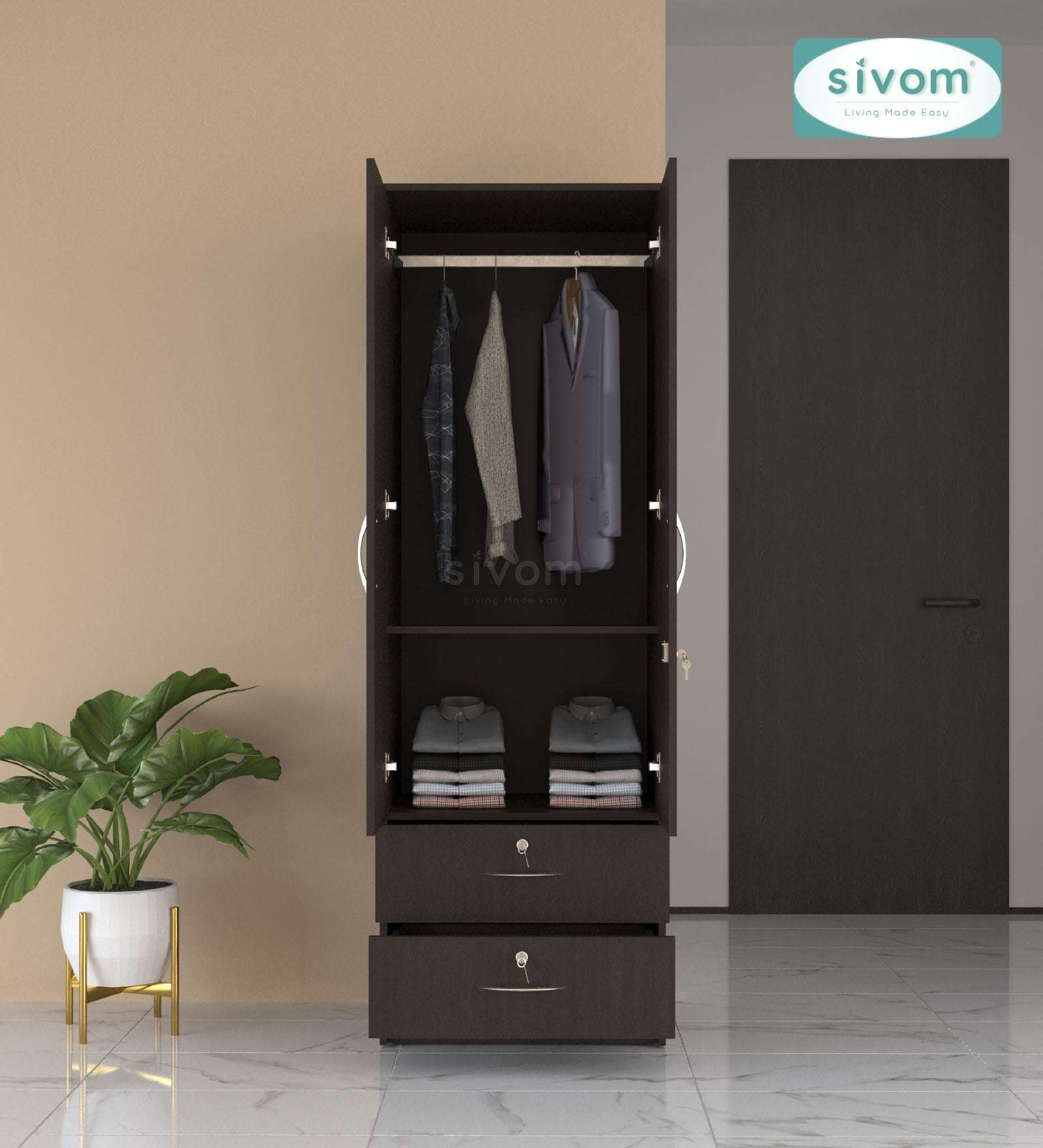 Sivom furniture SIVOM Ultra Multipurpose 2 Door Closet Engineered Wood 2 Door Wardrobe for Modern Homes | Elegant Design & Premium Finish