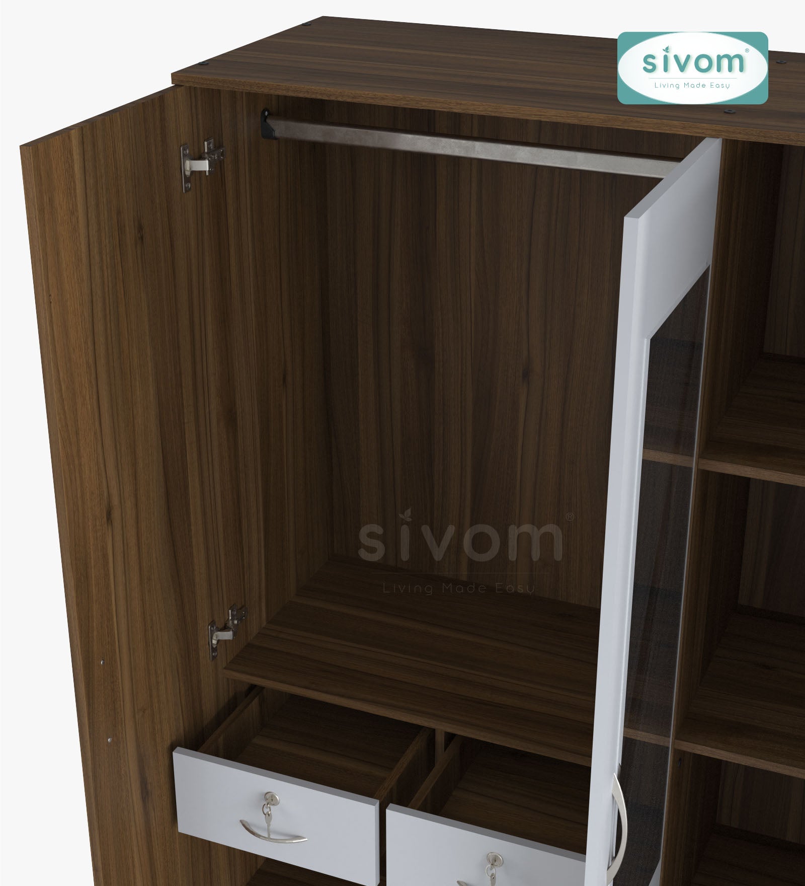 Sivom furniture SIVOM Ultra Multipurpose 3 Door Wardrobe With Mirror/ Spacious Shelves with Hanging Rail Engineered Wood 3 Door Wardrobe for Modern Homes | Elegant Design & Premium Finish