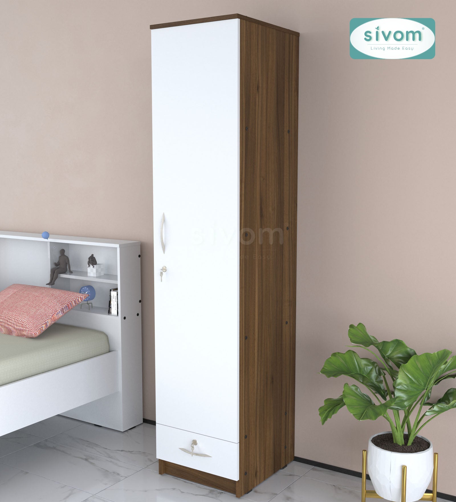 Sivom SIVOM Ultra Multipurpose 1 Door Wardrobe / Spacious 4 Shelves with Outer Drawer Engineered Wood 1 Door Wardrobe for Modern Homes | Elegant Design & Premium Finish