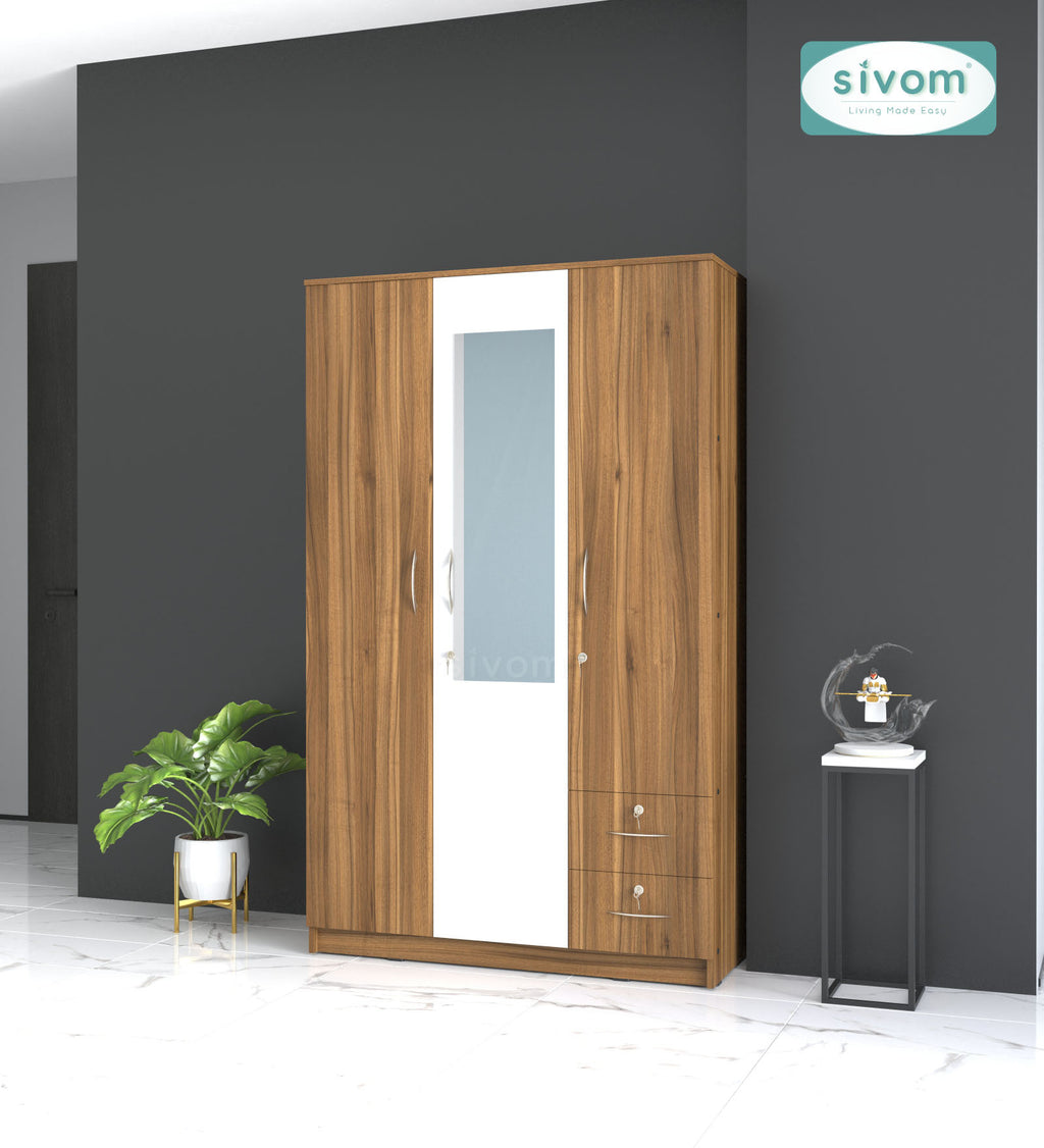 Sivom furniture SIVOM Ultra Multipurpose 3 Door Wardrobe With Mirror/ Spacious Shelves with Hanging Rail Engineered Wood 3 Door Wardrobe for Modern Homes | Elegant Design & Premium Finish