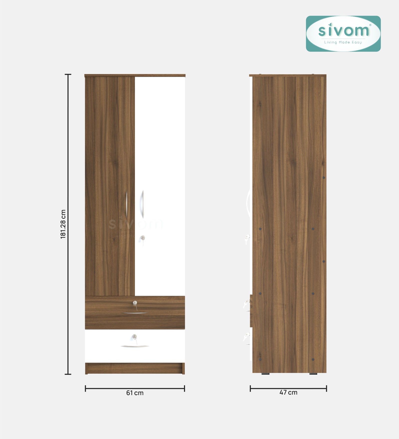 Sivom furniture SIVOM Ultra Multipurpose 2 Door Closet Engineered Wood 2 Door Wardrobe for Modern Homes | Elegant Design & Premium Finish