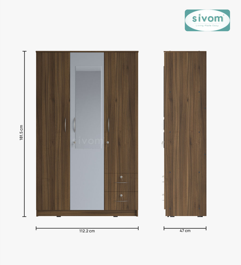 Sivom SIVOM Ultra Multipurpose 3 Door Wardrobe / Spacious Shelves with Hanging Rail Engineered Wood 3 Door Wardrobe for Modern Homes | Elegant Design & Premium Finish