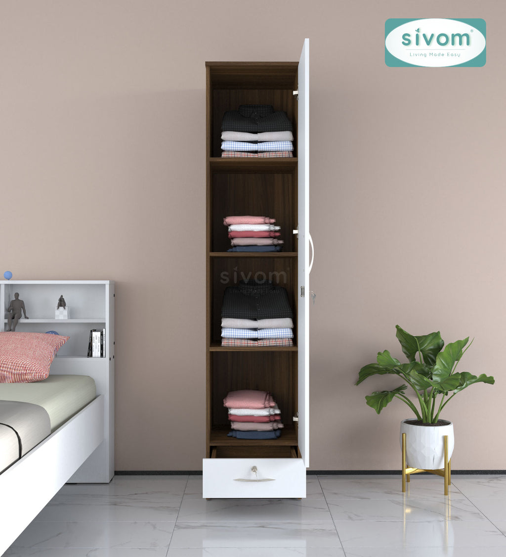 Sivom SIVOM Ultra Multipurpose 1 Door Wardrobe / Spacious 4 Shelves with Outer Drawer Engineered Wood 1 Door Wardrobe for Modern Homes | Elegant Design & Premium Finish
