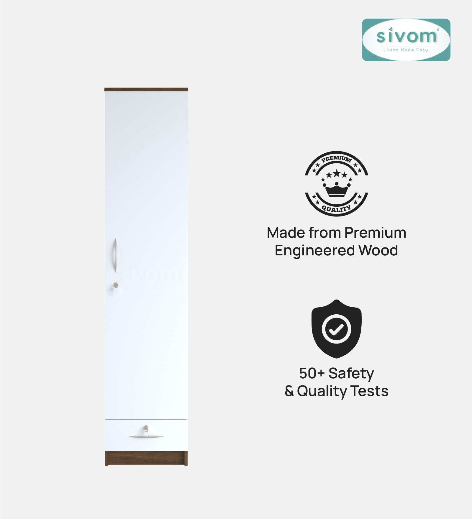 Sivom SIVOM Ultra Multipurpose 1 Door Wardrobe / Spacious 4 Shelves with Outer Drawer Engineered Wood 1 Door Wardrobe for Modern Homes | Elegant Design & Premium Finish