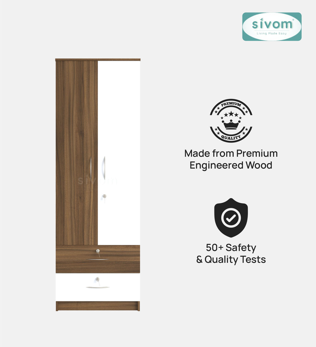 Sivom furniture SIVOM Ultra Multipurpose 2 Door Closet Engineered Wood 2 Door Wardrobe for Modern Homes | Elegant Design & Premium Finish