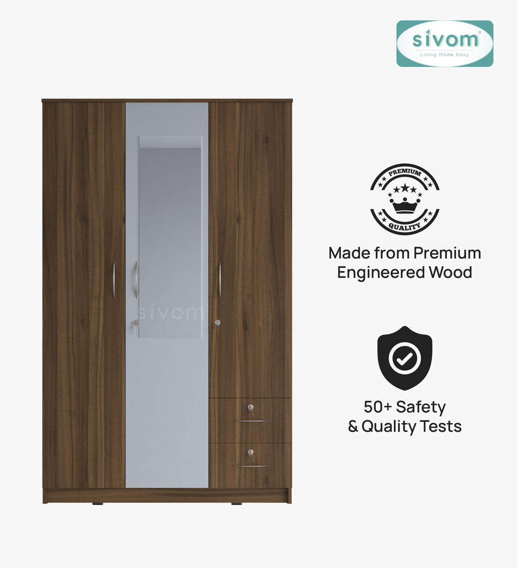 Sivom SIVOM Ultra Multipurpose 3 Door Wardrobe / Spacious Shelves with Hanging Rail Engineered Wood 3 Door Wardrobe for Modern Homes | Elegant Design & Premium Finish