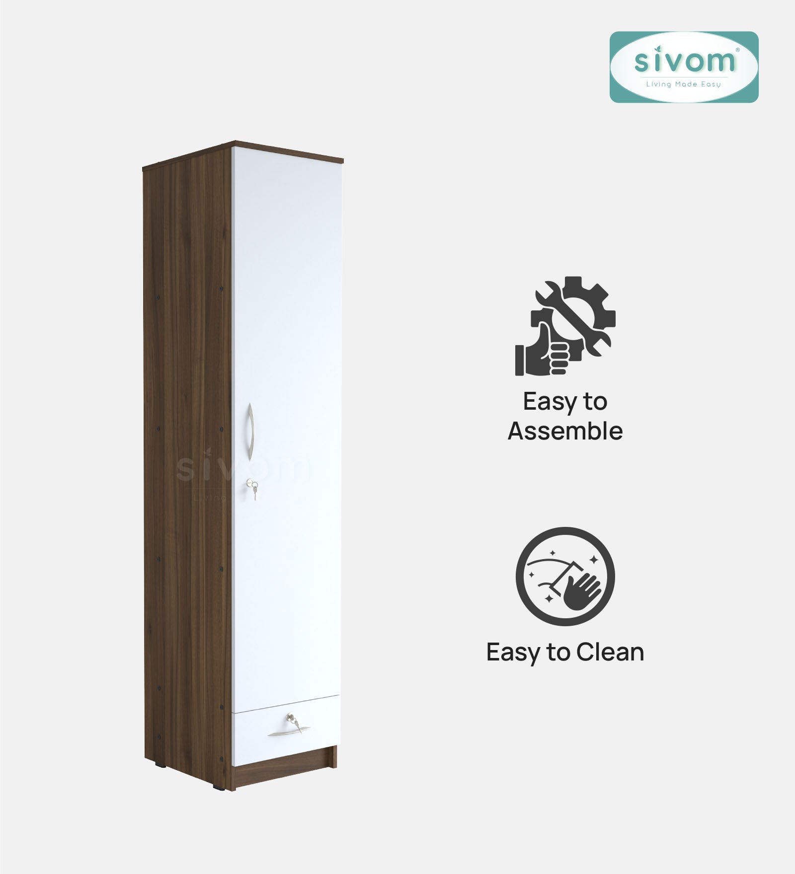 Sivom SIVOM Ultra Multipurpose 1 Door Wardrobe / Spacious 4 Shelves with Outer Drawer Engineered Wood 1 Door Wardrobe for Modern Homes | Elegant Design & Premium Finish