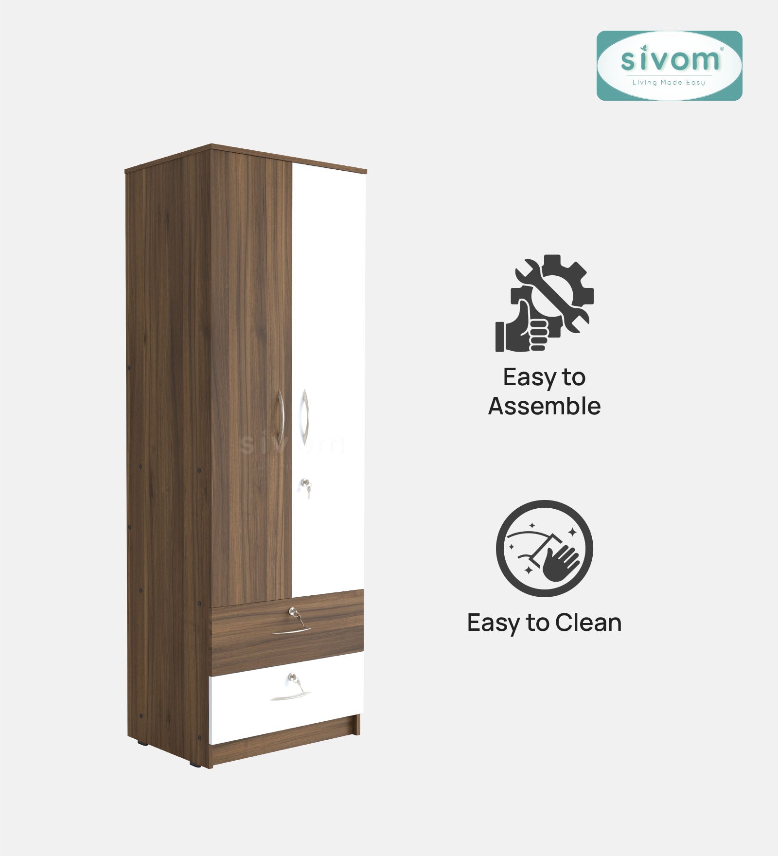 Sivom furniture SIVOM Ultra Multipurpose 2 Door Closet Engineered Wood 2 Door Wardrobe for Modern Homes | Elegant Design & Premium Finish