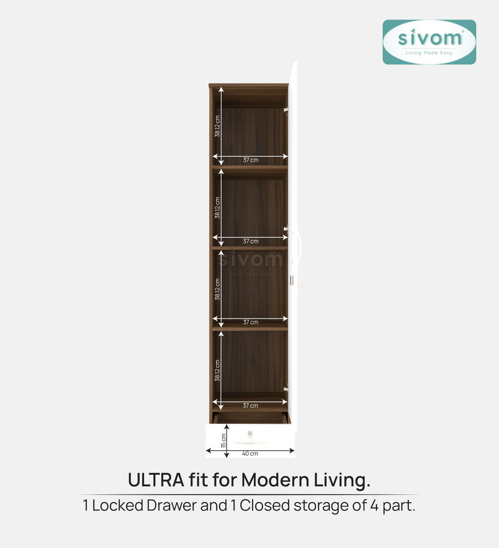 Sivom SIVOM Ultra Multipurpose 1 Door Wardrobe / Spacious 4 Shelves with Outer Drawer Engineered Wood 1 Door Wardrobe for Modern Homes | Elegant Design & Premium Finish
