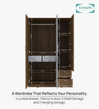 Sivom furniture SIVOM Ultra Multipurpose 3 Door Wardrobe With Mirror/ Spacious Shelves with Hanging Rail Engineered Wood 3 Door Wardrobe for Modern Homes | Elegant Design & Premium Finish
