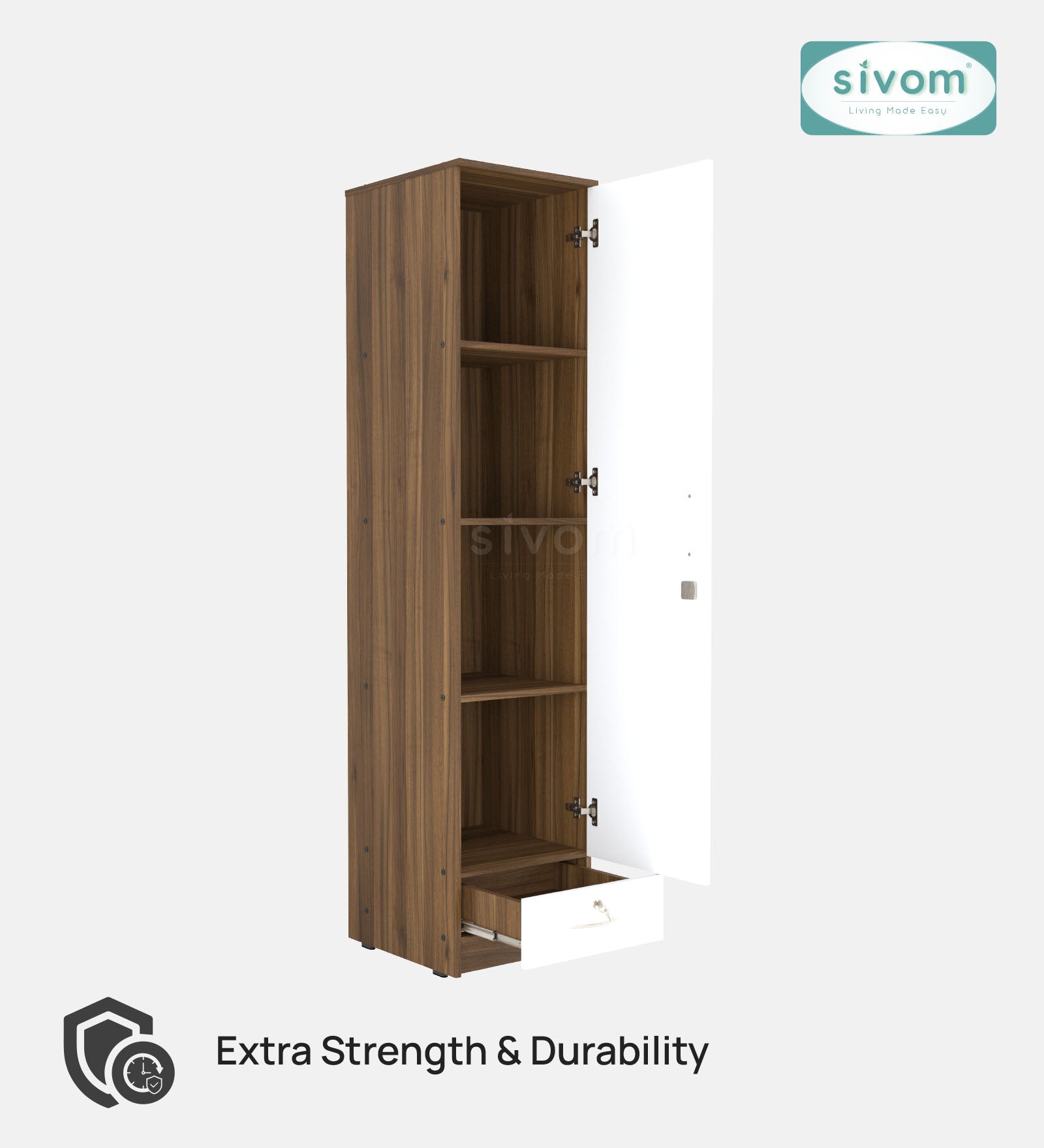Sivom SIVOM Ultra Multipurpose 1 Door Wardrobe / Spacious 4 Shelves with Outer Drawer Engineered Wood 1 Door Wardrobe for Modern Homes | Elegant Design & Premium Finish