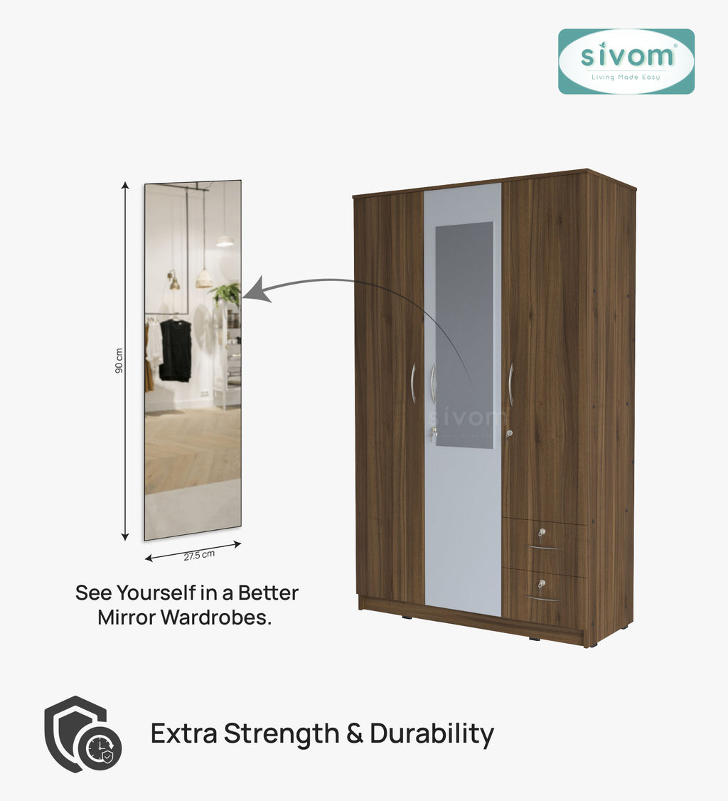 Sivom SIVOM Ultra Multipurpose 3 Door Wardrobe / Spacious Shelves with Hanging Rail Engineered Wood 3 Door Wardrobe for Modern Homes | Elegant Design & Premium Finish