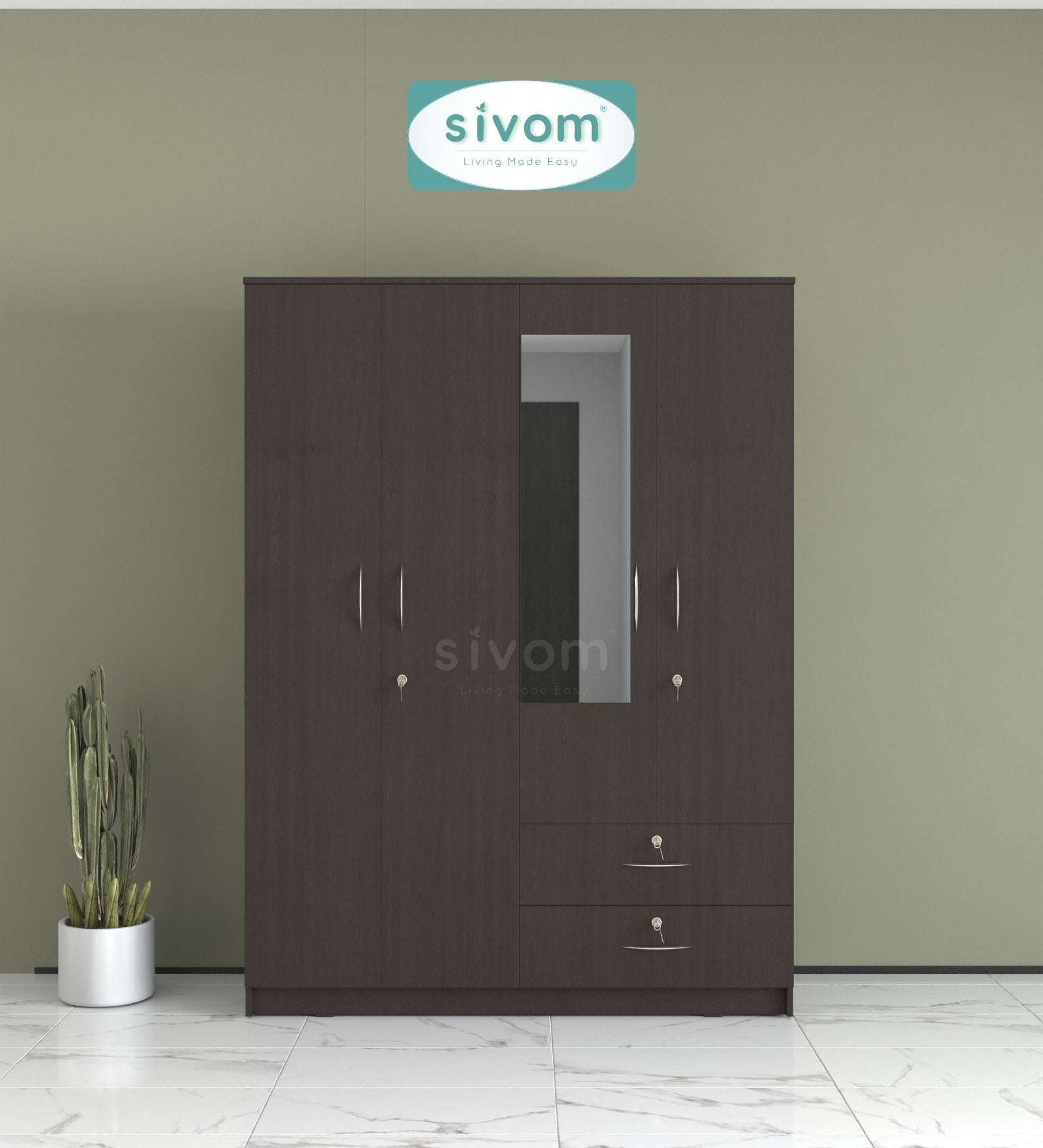 Sivom SIVOM Ultra Multipurpose 4 Door Wardrobe Closet With Mirror Engineered Wood 4 Door Wardrobe With Mirror for Modern Homes | Elegant Design & Premium Finish