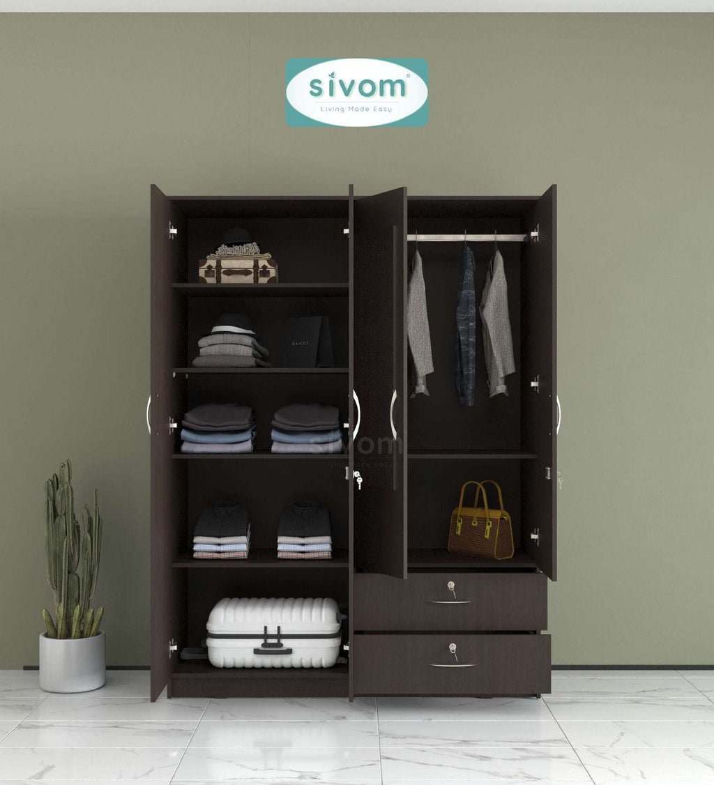 Sivom SIVOM Ultra Multipurpose 4 Door Wardrobe Closet With Mirror Engineered Wood 4 Door Wardrobe With Mirror for Modern Homes | Elegant Design & Premium Finish
