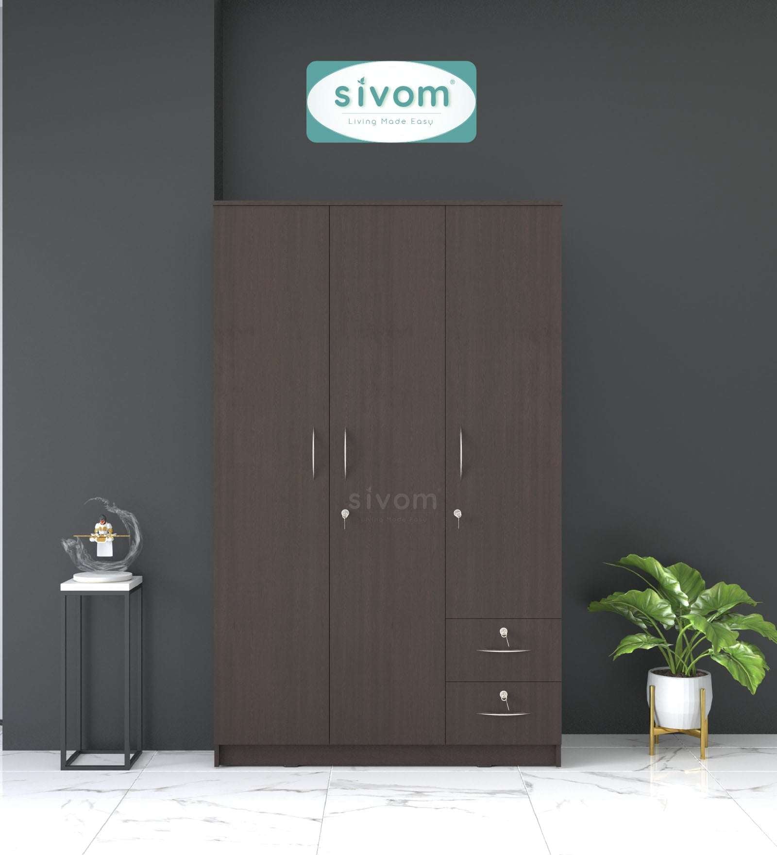 Sivom furniture SIVOM Ultra Multipurpose 3 Door Wardrobe / Spacious Shelves with Hanging Rail Engineered Wood 3 Door Wardrobe for Modern Homes | Elegant Design & Premium Finish