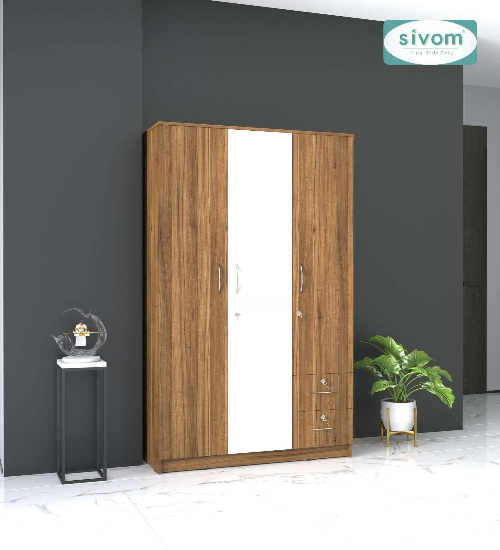 Sivom furniture SIVOM Ultra Multipurpose 3 Door Wardrobe / Spacious Shelves with Hanging Rail Engineered Wood 3 Door Wardrobe for Modern Homes | Elegant Design & Premium Finish