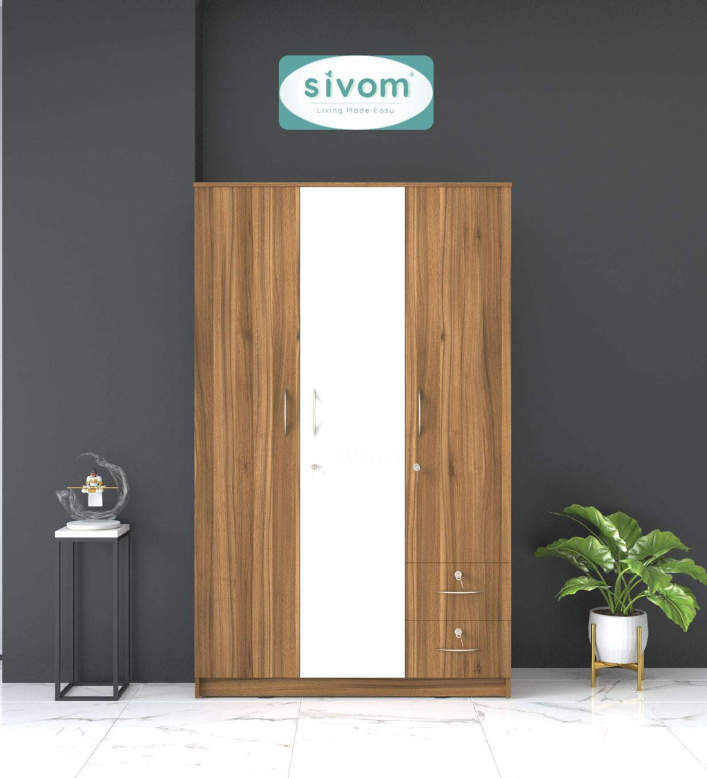 Sivom furniture SIVOM Ultra Multipurpose 3 Door Wardrobe / Spacious Shelves with Hanging Rail Engineered Wood 3 Door Wardrobe for Modern Homes | Elegant Design & Premium Finish