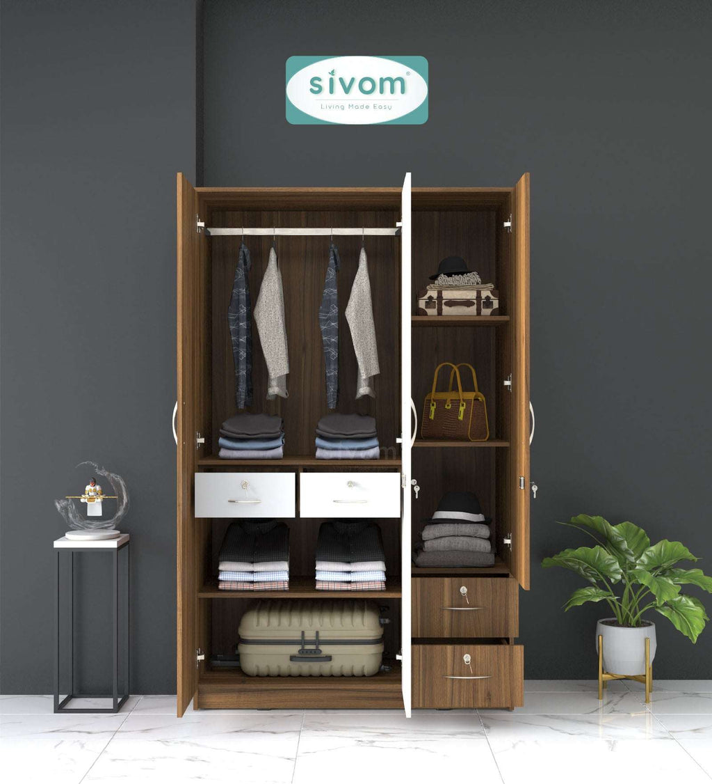 Sivom furniture SIVOM Ultra Multipurpose 3 Door Wardrobe / Spacious Shelves with Hanging Rail Engineered Wood 3 Door Wardrobe for Modern Homes | Elegant Design & Premium Finish