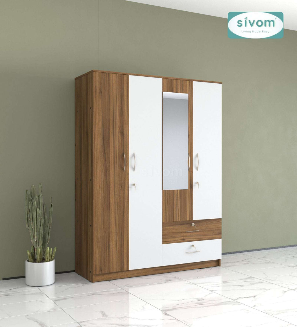 Sivom SIVOM Ultra Multipurpose 4 Door Wardrobe Closet With Mirror Engineered Wood 4 Door Wardrobe With Mirror for Modern Homes | Elegant Design & Premium Finish