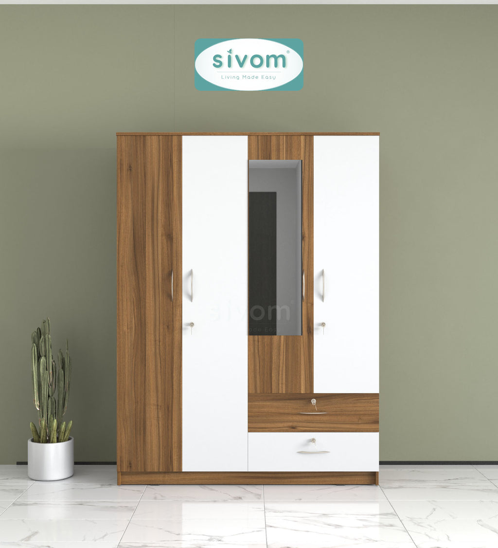 Sivom SIVOM Ultra Multipurpose 4 Door Wardrobe Closet With Mirror Engineered Wood 4 Door Wardrobe With Mirror for Modern Homes | Elegant Design & Premium Finish