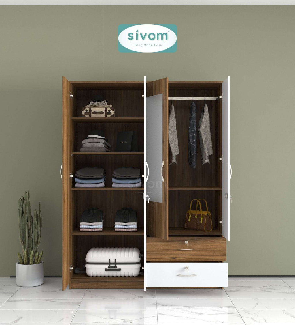 Sivom SIVOM Ultra Multipurpose 4 Door Wardrobe Closet With Mirror Engineered Wood 4 Door Wardrobe With Mirror for Modern Homes | Elegant Design & Premium Finish