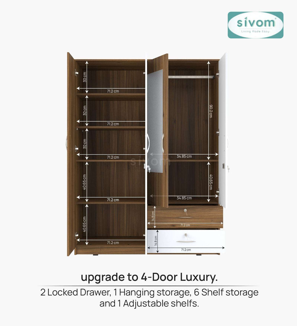 Sivom SIVOM Ultra Multipurpose 4 Door Wardrobe Closet With Mirror Engineered Wood 4 Door Wardrobe With Mirror for Modern Homes | Elegant Design & Premium Finish